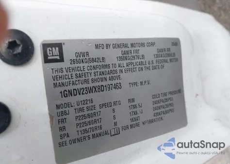 2008 Chevrolet Uplander Ls from USA, damaged, VIN 1GNDV23WX8D197463